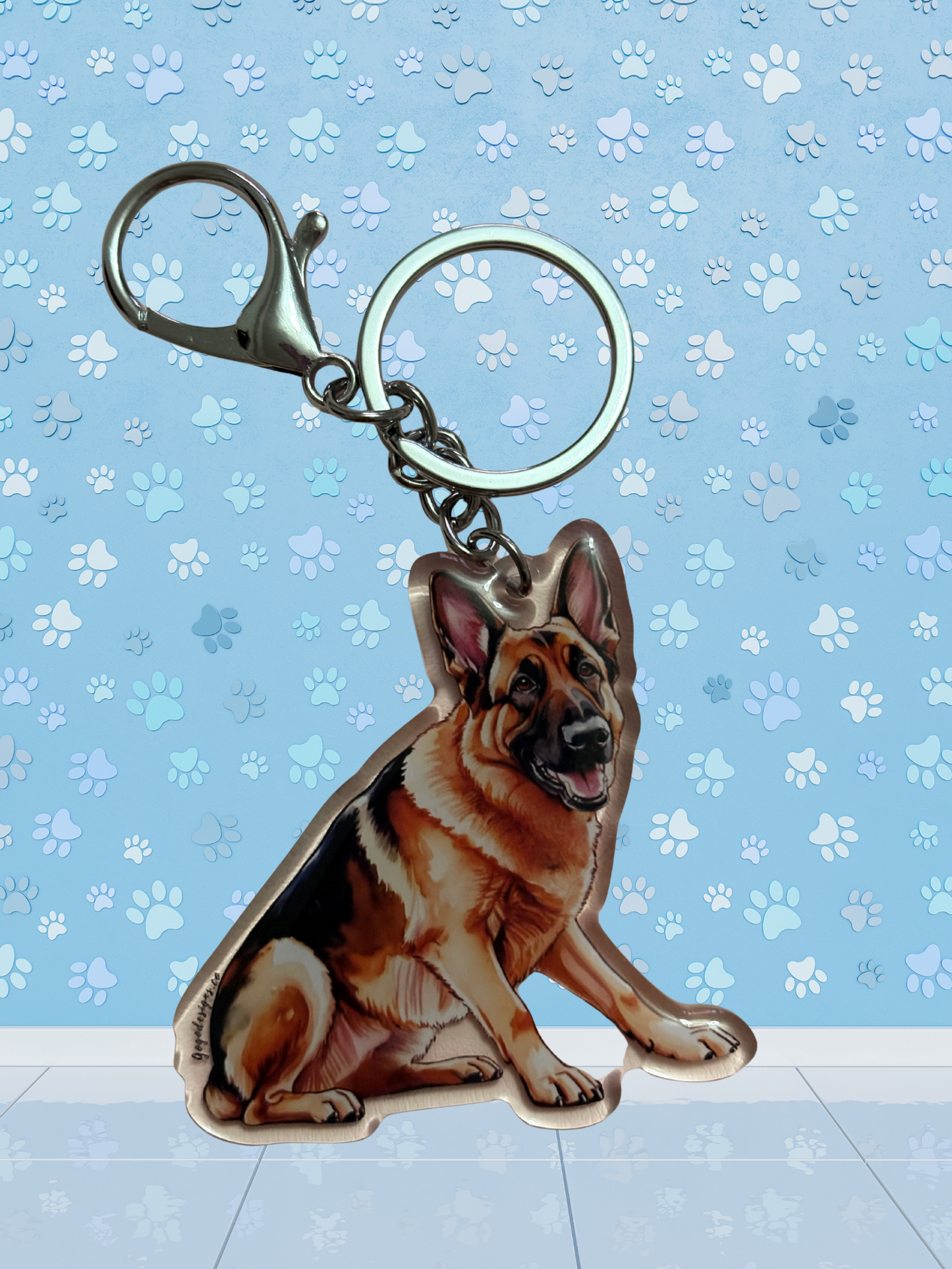 GERMAN SHEPHERD Keychain Black and Tan German Shepherd 2.5 Acrylic Dog Keychain with Epoxy Resin | Easy-Clip, Cute Dog, Hand-Drawn Design, Dog Lover Gift