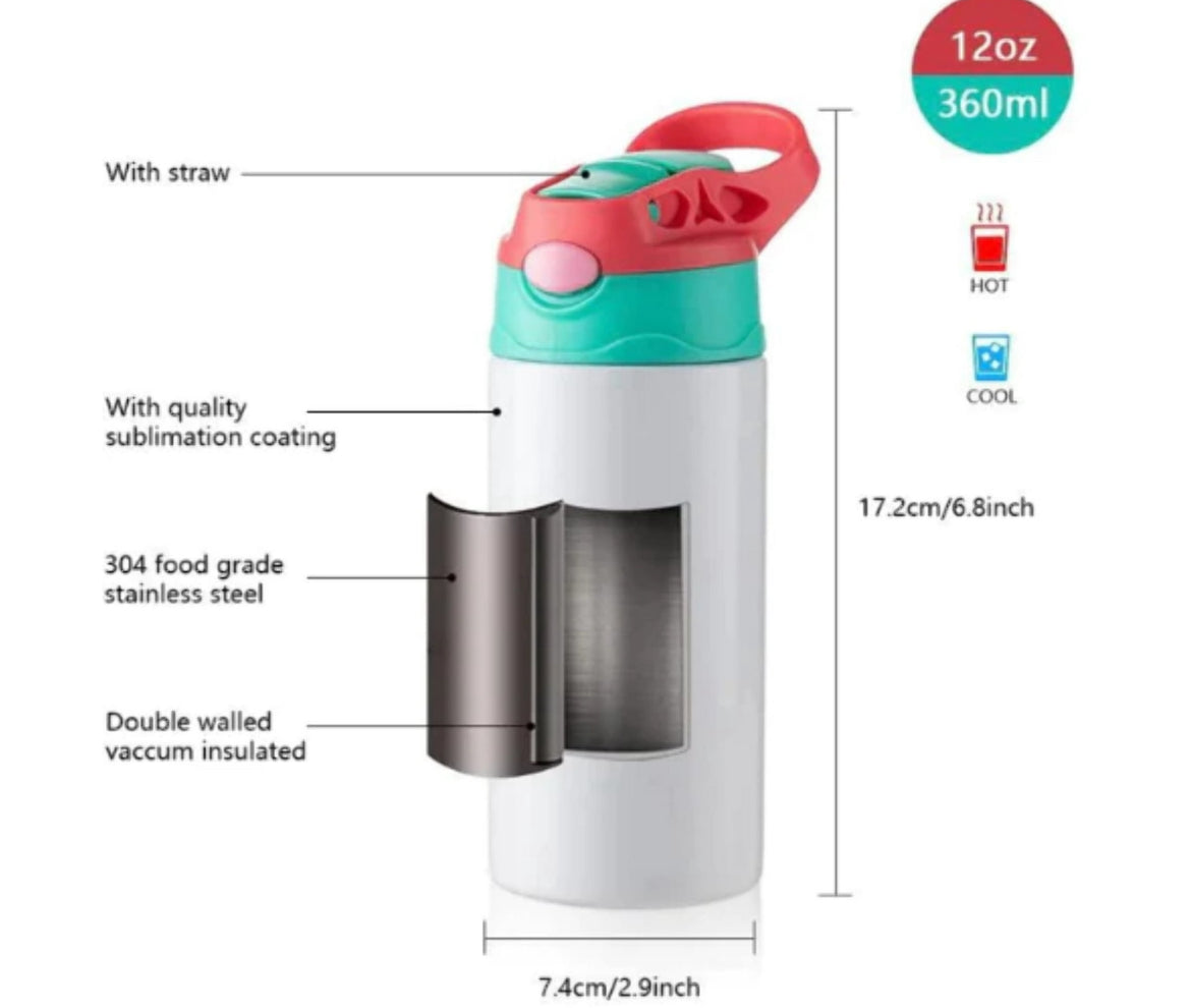 12 oz Blank Tumbler Insulation, Kids Sublimation Tumblers, Sublimation Sippy Cup Blank, 12oz Sublimation Water Bottle Blanks for DIY Crafting Gift