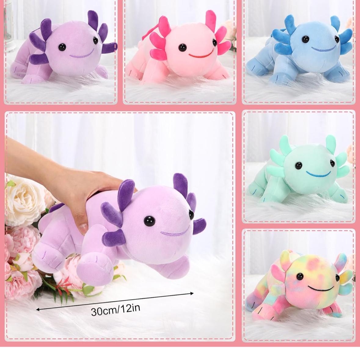 Teal Axolotl Plush Toy, Soft Stuffed Animal, Kawaii Plush Toy 12 inch for Kids, Toddlers, Girls, Boys, Children