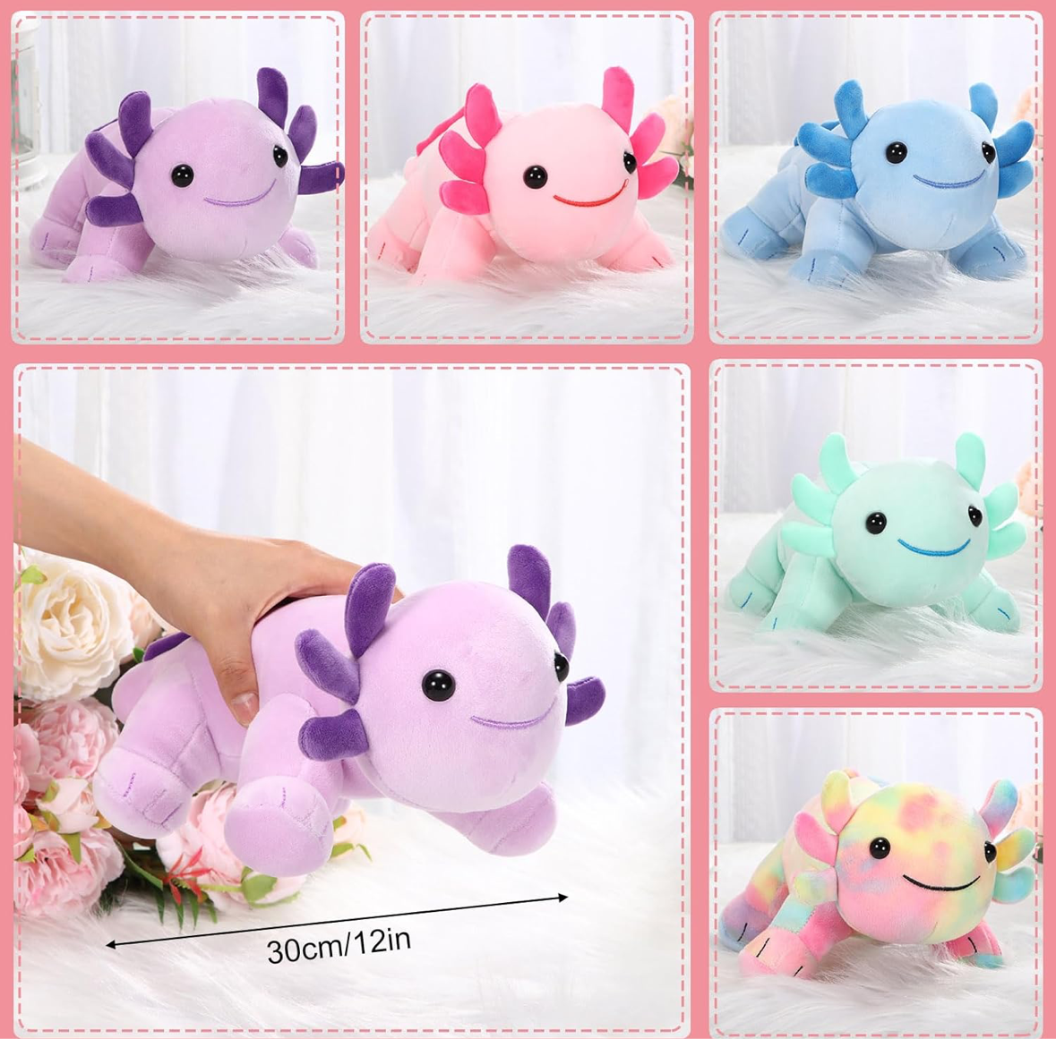 Blue Axolotl Plush Toy, Soft Stuffed Animal, Kawaii Plush Toy 12 inch for Kids, Toddlers, Girls, Boys, Children