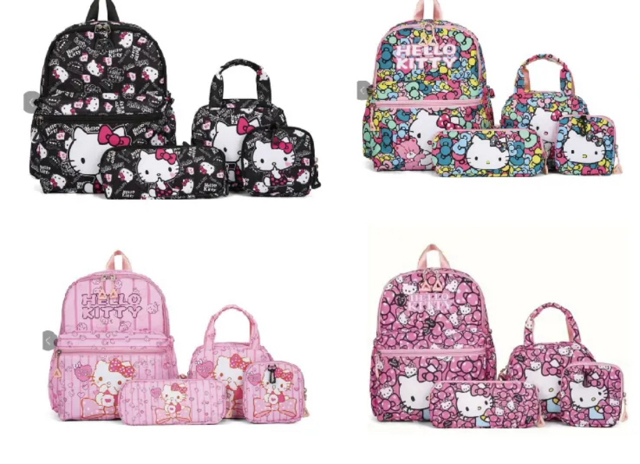 Bag Pack Sets Disney/ Mario Bros/ Sanrio Brand Nylon Hello Kitty Pencil Case, Shoulder Bag, Wallet Set - Ideal Birthday Gift for Family Gatherings And Couple Travel
