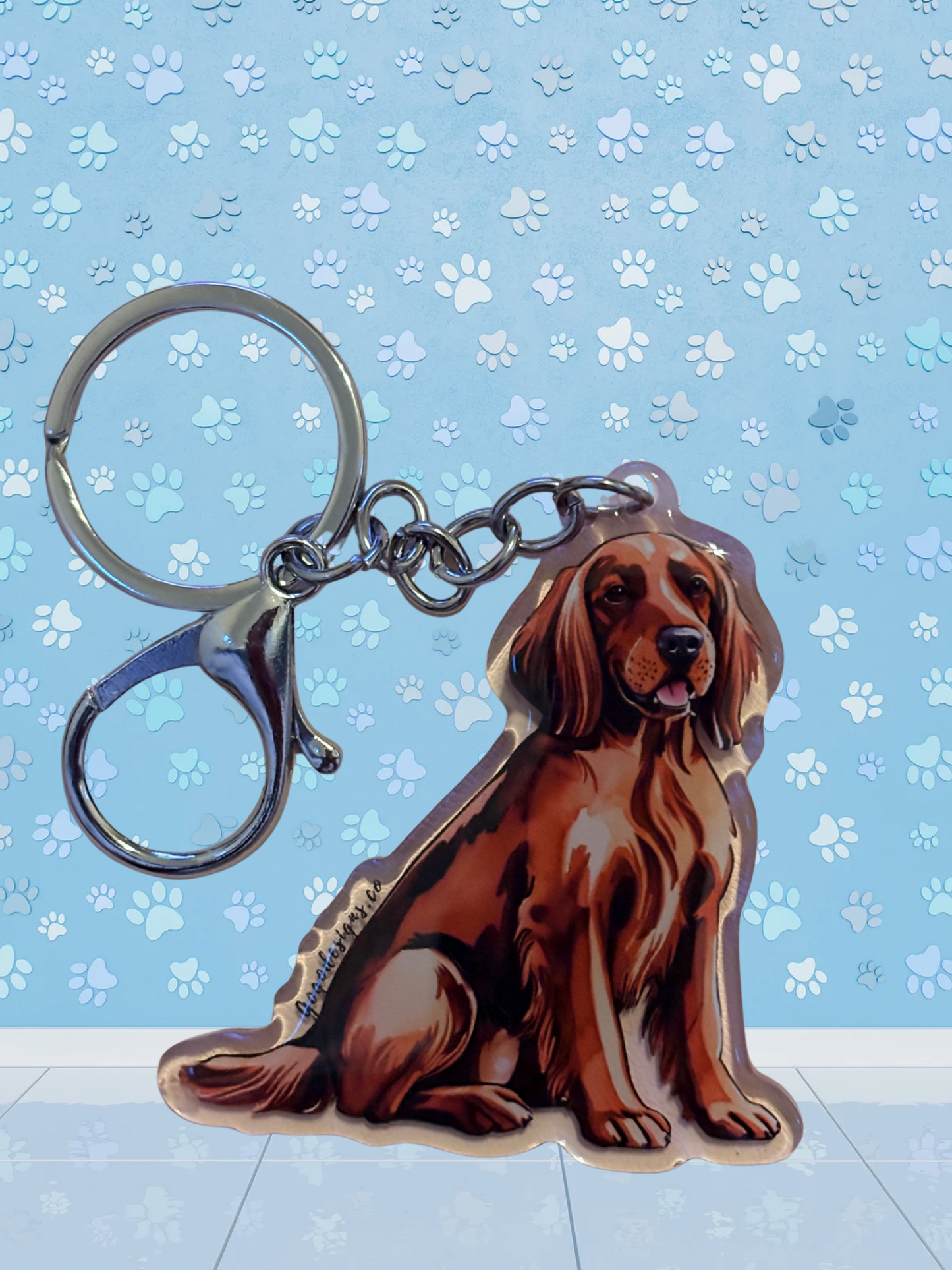 IRISH SETTER 2.5 Acrylic/ Resin Coated Dog Keychain | Easy-Clip- Cute Dog Cartoon, Digitally Hand- Drawn Design, water- colored, Dog Lover Gift