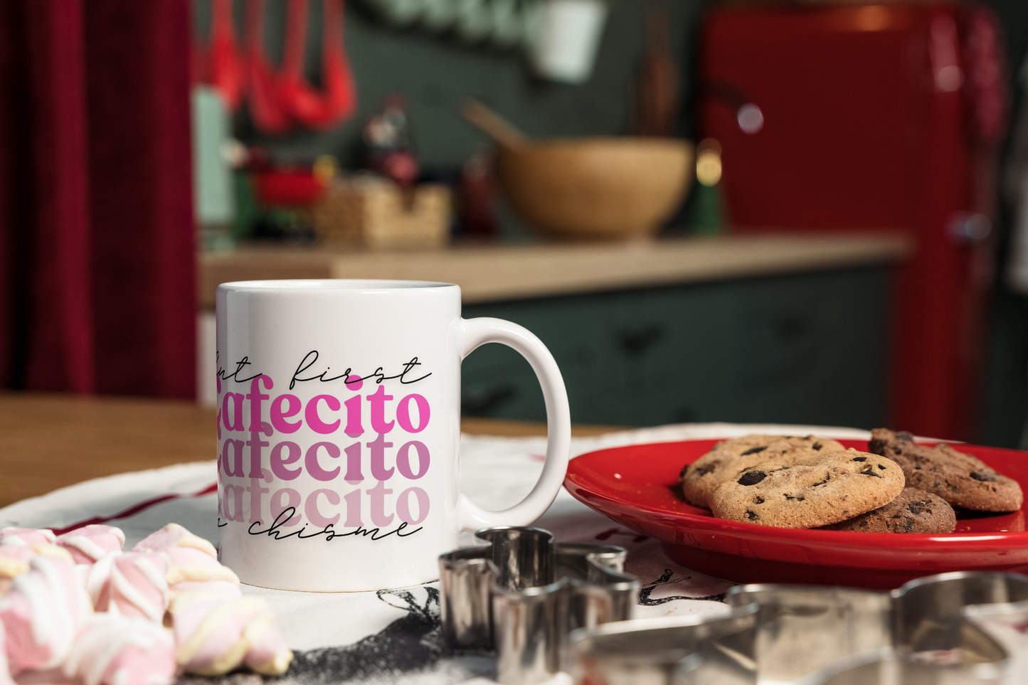 11 oz Ceramic Cup/ Mug Handmade Cafecito y Chisme/ 4 Designs Sublimation/ tea Coffee.
