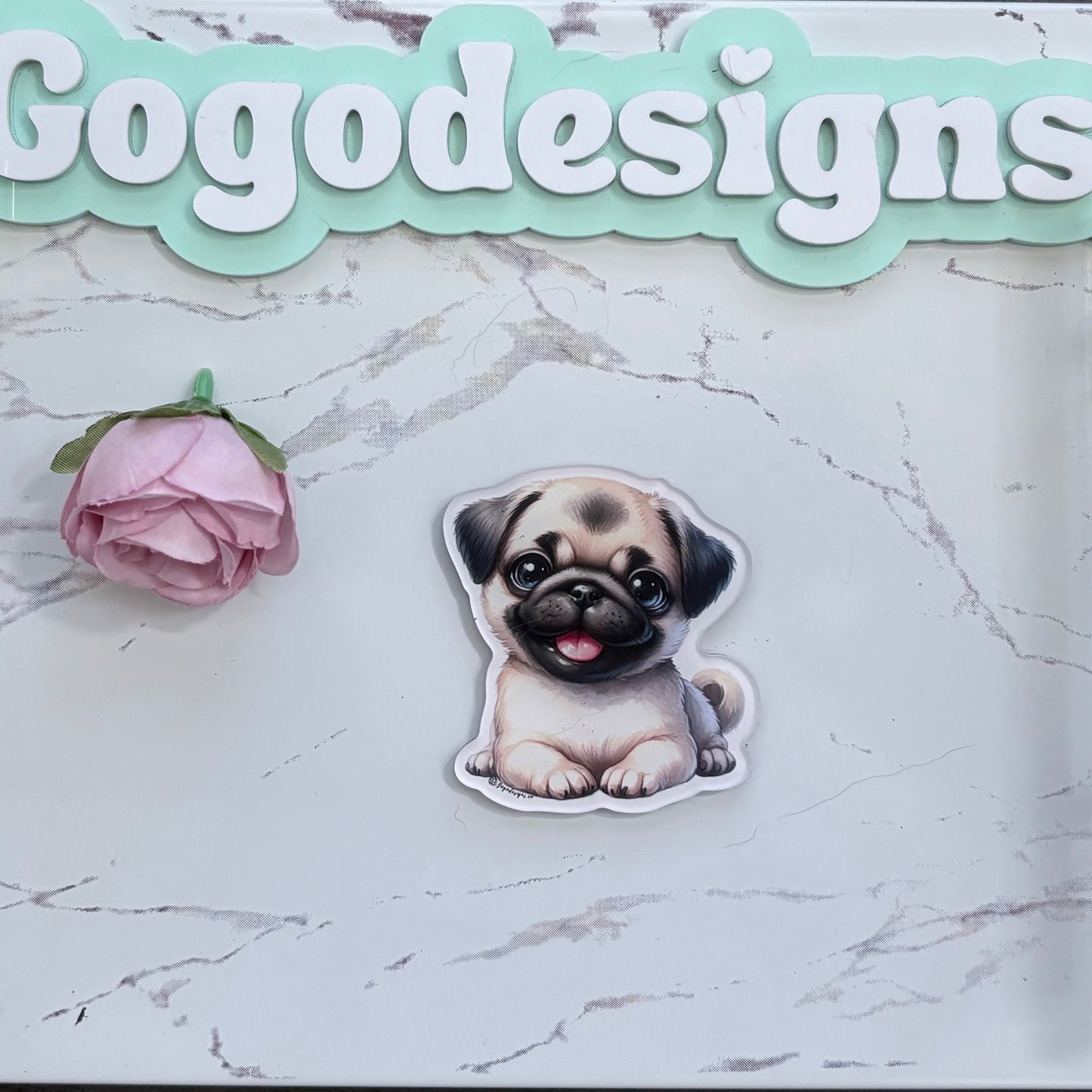 PUG DOG 2.5" Acrylic Full Cover Magnet with Back Magnet - Stylish and Durable