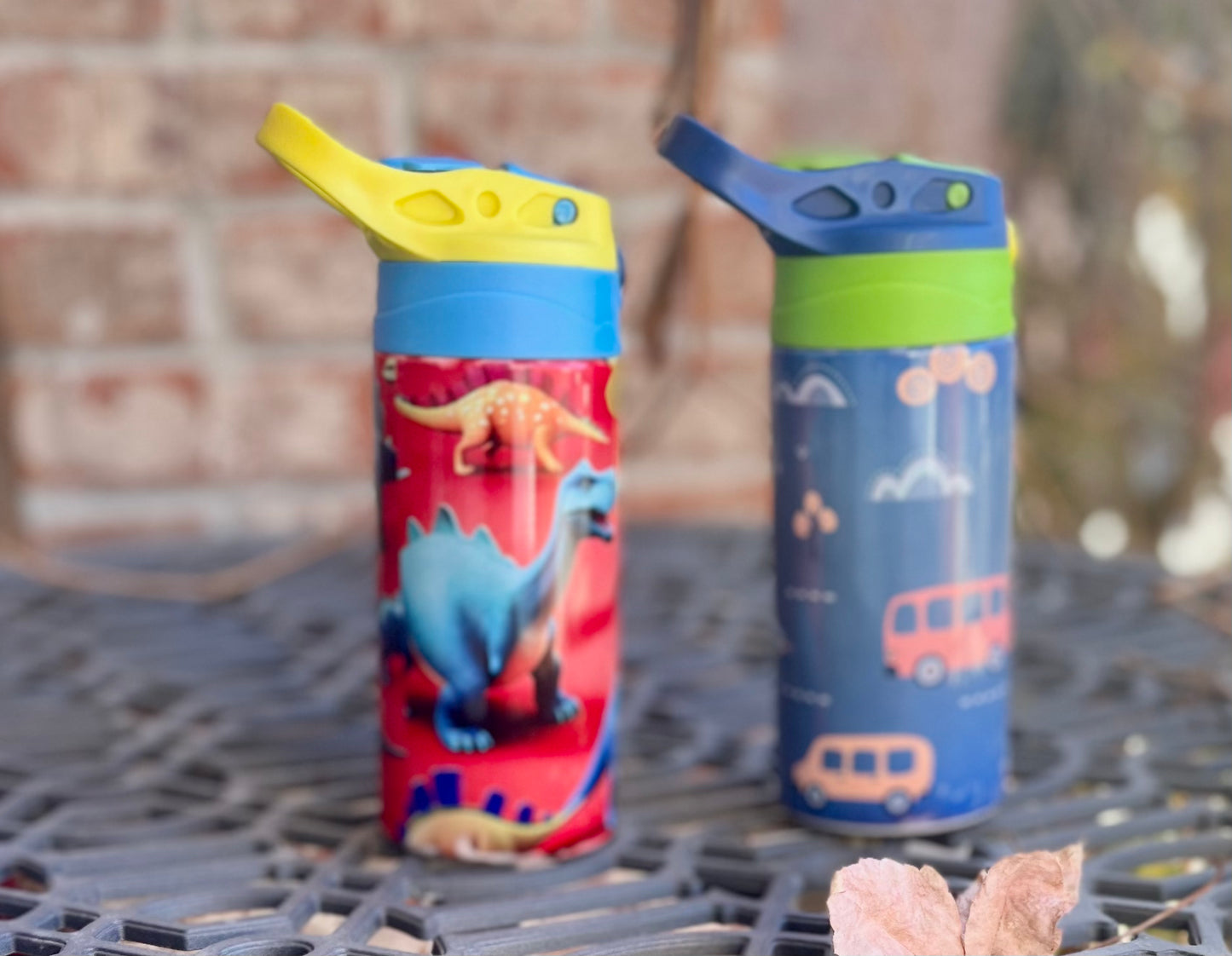 Blue Camping Kids Tumbler Push Button to open soft-tip Insulated/ Sublimation 12oz Kids Tumbler For Any Ocassion/ Handmade by GoGo Designs