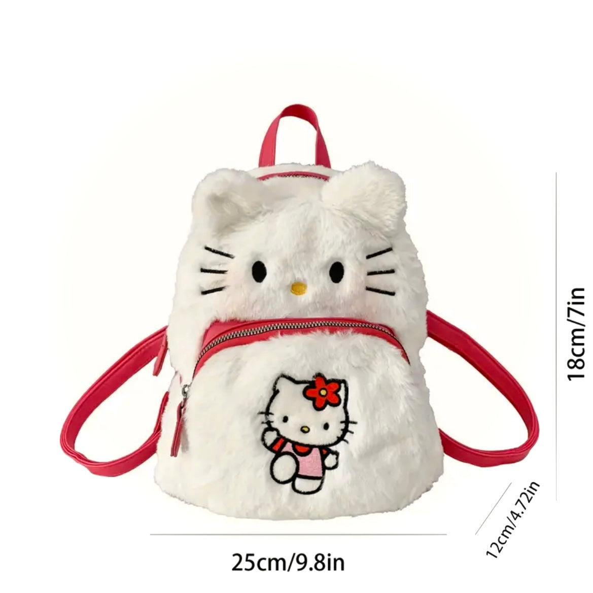 Hello kitty Character Plush Backpack - Fashion Backpacks with Soft Fuzzy Exterior, Hello Kitty, Kuromi, PomPomPurin Designs, Adorable Collectible Accessory for School, Travel, and Daily Use