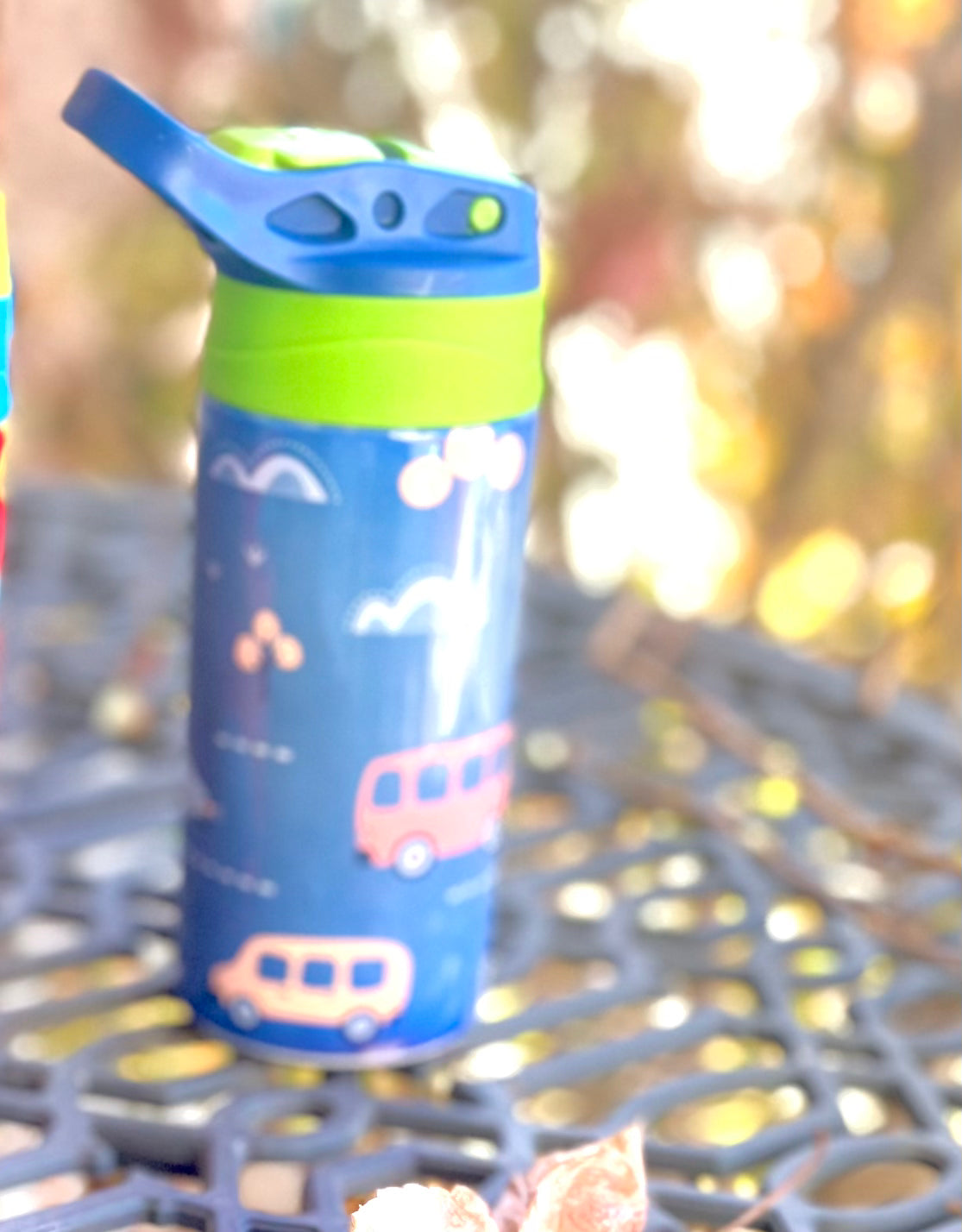 Blue Camping Kids Tumbler Push Button to open soft-tip Insulated/ Sublimation 12oz Kids Tumbler For Any Ocassion/ Handmade by GoGo Designs
