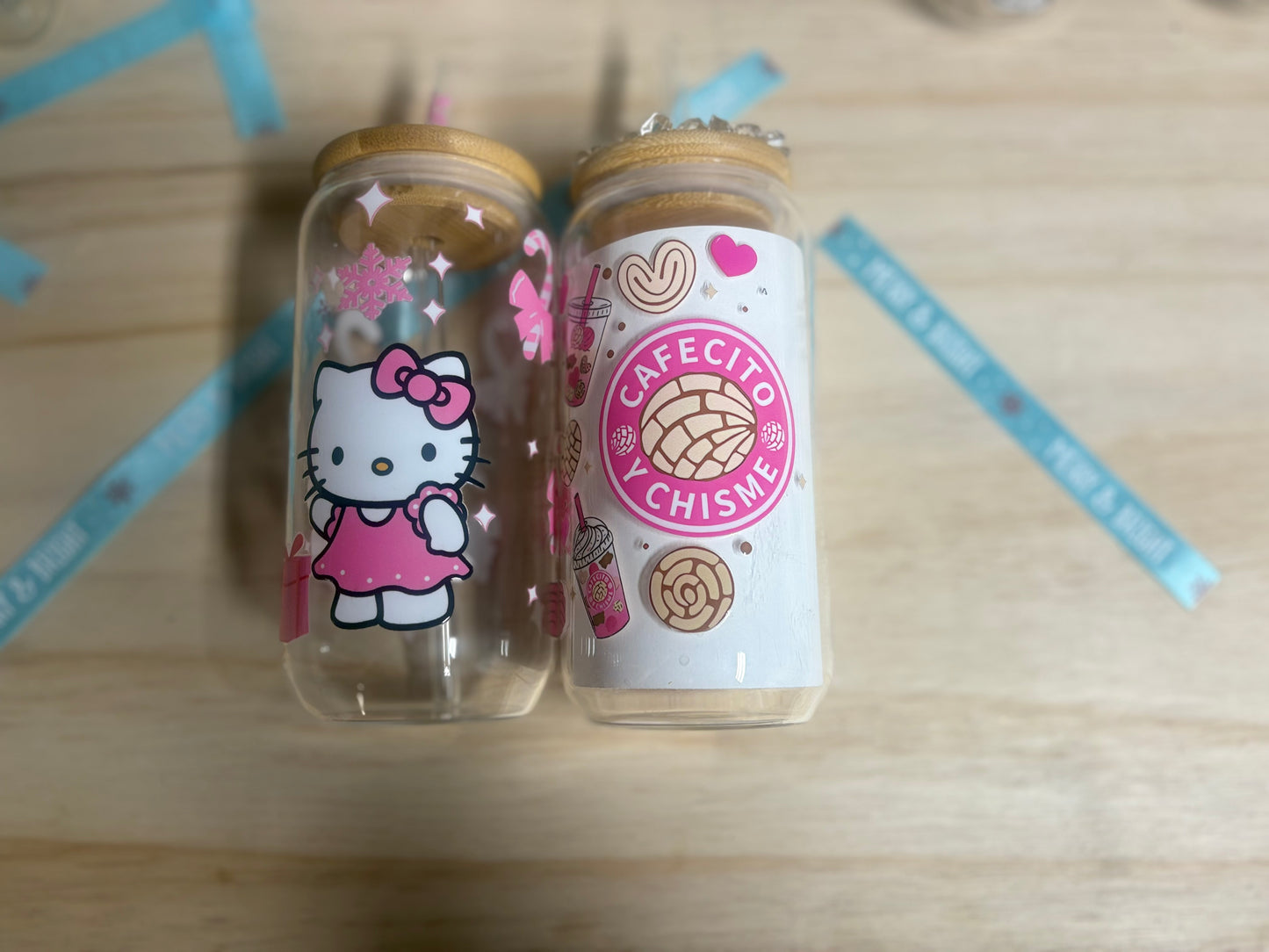 Different Designs Clear Glass Square 16 Ounce Water Bottle, Bamboo Lid, Glass Straw