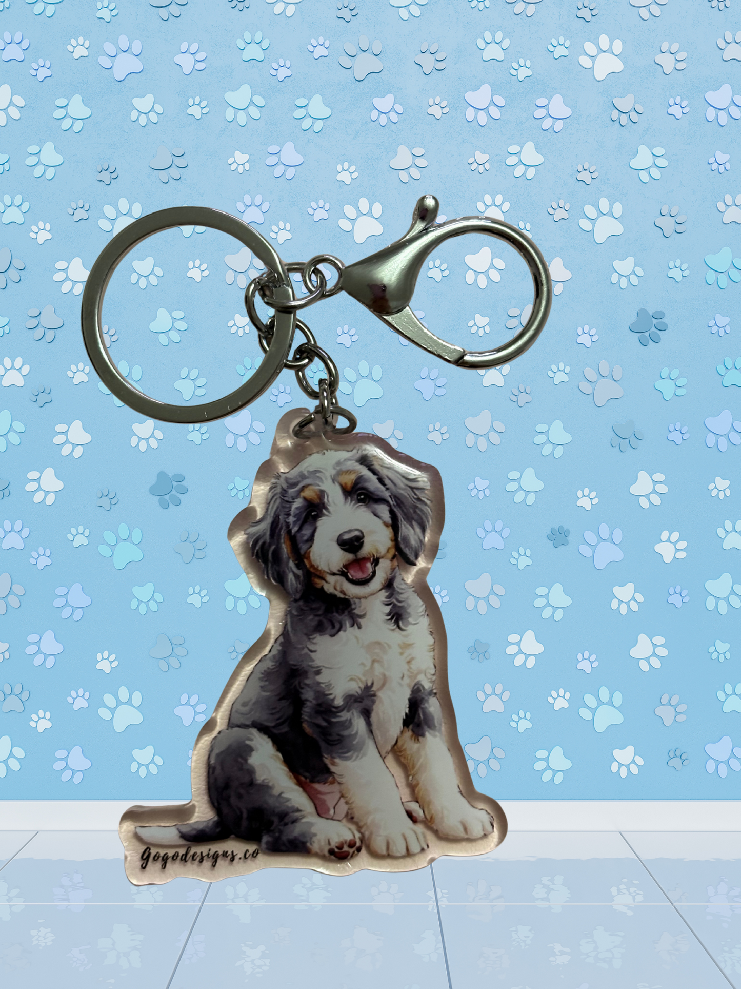 AUSSIEDOODLE 2.5 Acrylic Dog Keychain with Epoxy Resin | Easy-Clip, Cute Dog Cartoon, Hand-Drawn Design, water- colored, Dog Lover Gift