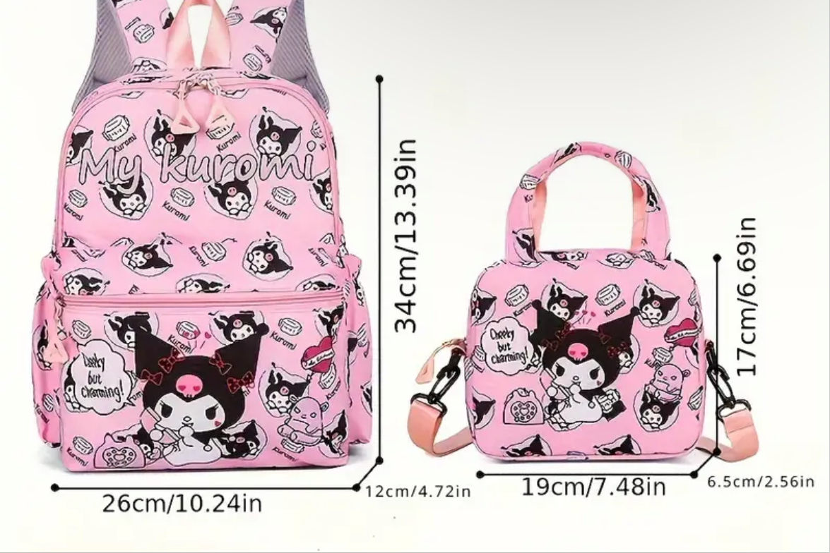 Bag Pack Sets Disney/ Mario Bros/ Sanrio Brand Nylon Hello Kitty Pencil Case, Shoulder Bag, Wallet Set - Ideal Birthday Gift for Family Gatherings And Couple Travel