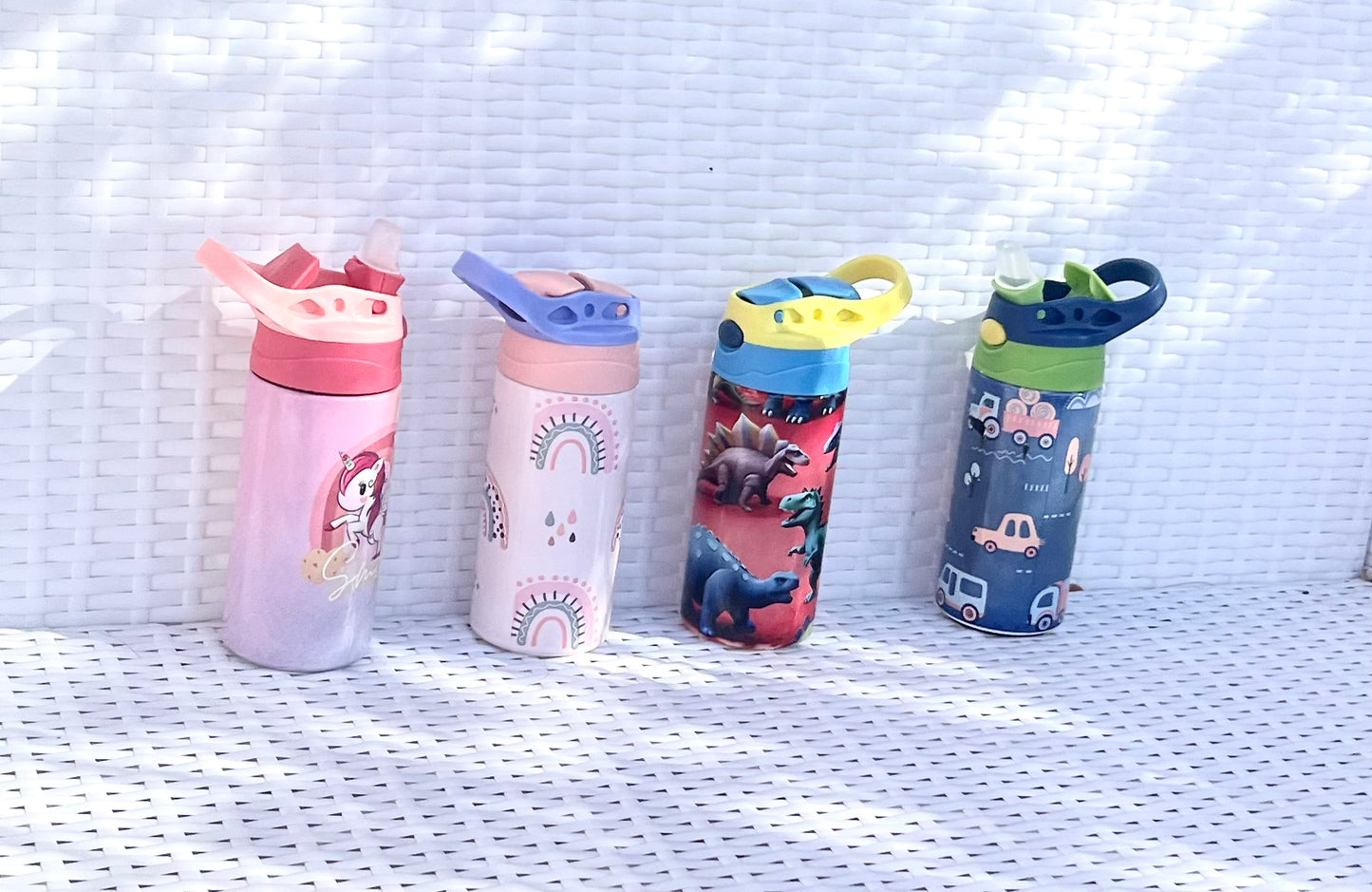 Blue Camping Kids Tumbler Push Button to open soft-tip Insulated/ Sublimation 12oz Kids Tumbler For Any Ocassion/ Handmade by GoGo Designs
