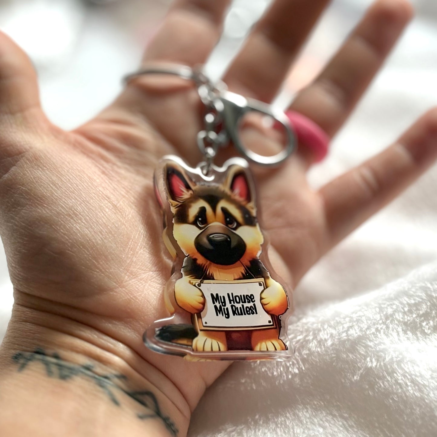 My House My Rules/ Dog Breed Keychain, Puppy Lover Gift, Acrylic Dog Charm