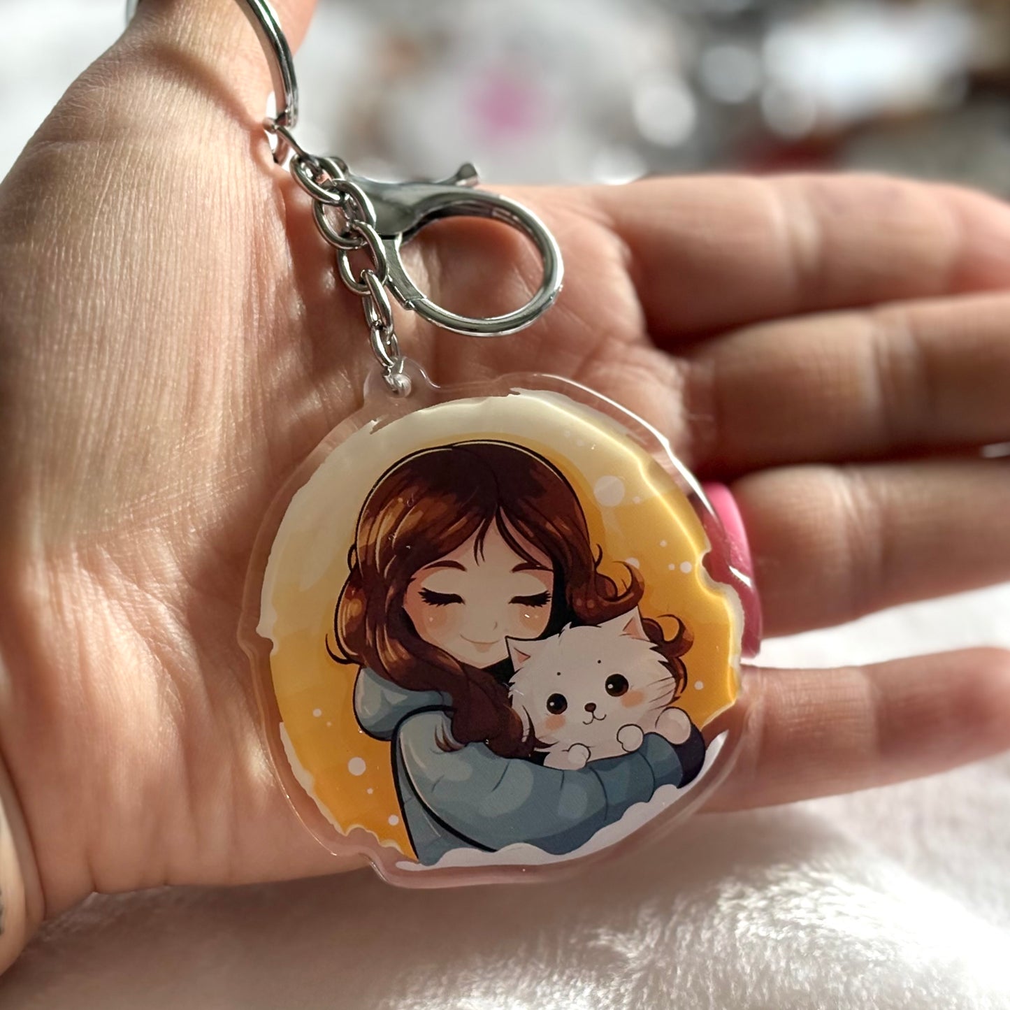 PINK BOW Keychain, Puppy Pet Lover Gift, Acrylic Pet Charm