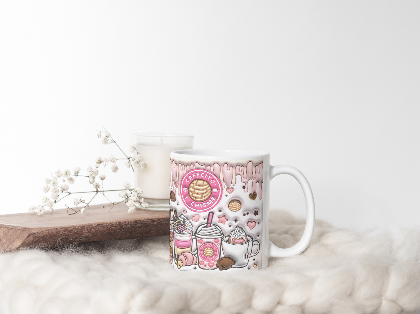 11 oz Ceramic Cup/ Mug Handmade Cafecito y Chisme/ 4 Designs Sublimation/ tea Coffee.