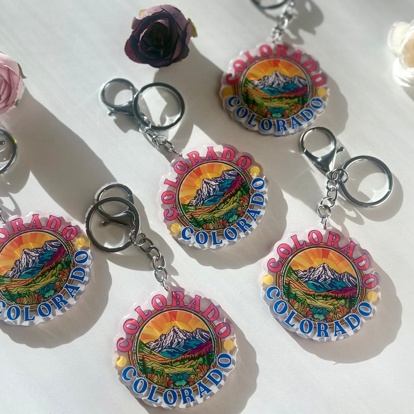 Colorado Keychains - Show Your Love for the Rockies (red/blue color letters)