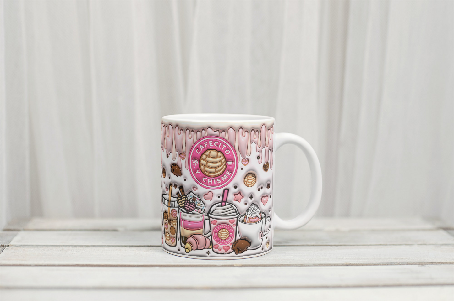 11 oz Ceramic Cup/ Mug Handmade Cafecito y Chisme/ 4 Designs Sublimation/ tea Coffee.