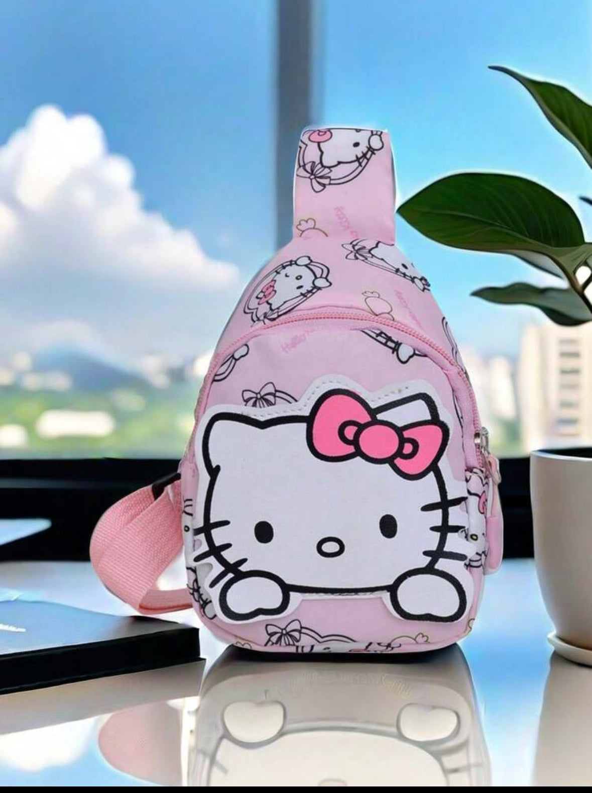 Sanrio Hello Fashion Chest Bag - Cute Anime-Themed Crossbody with Zip Closure, Durable Polyester