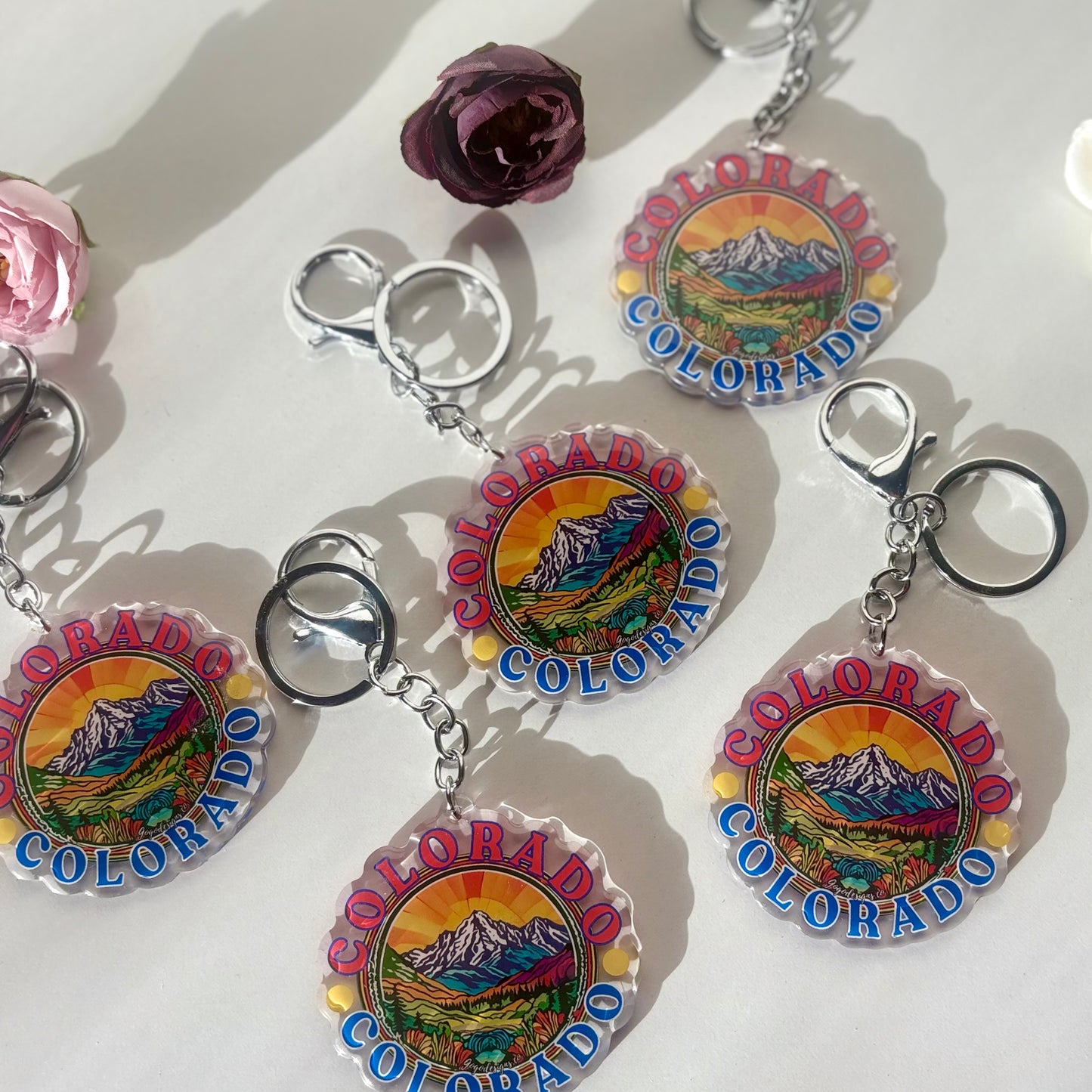 Colorado Keychain acrylic/ epoxy 2.5 in red and blue