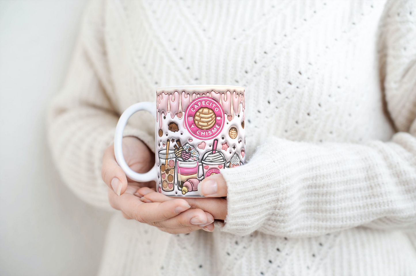 11 oz Ceramic Cup/ Mug Handmade Cafecito y Chisme/ 4 Designs Sublimation/ tea Coffee.