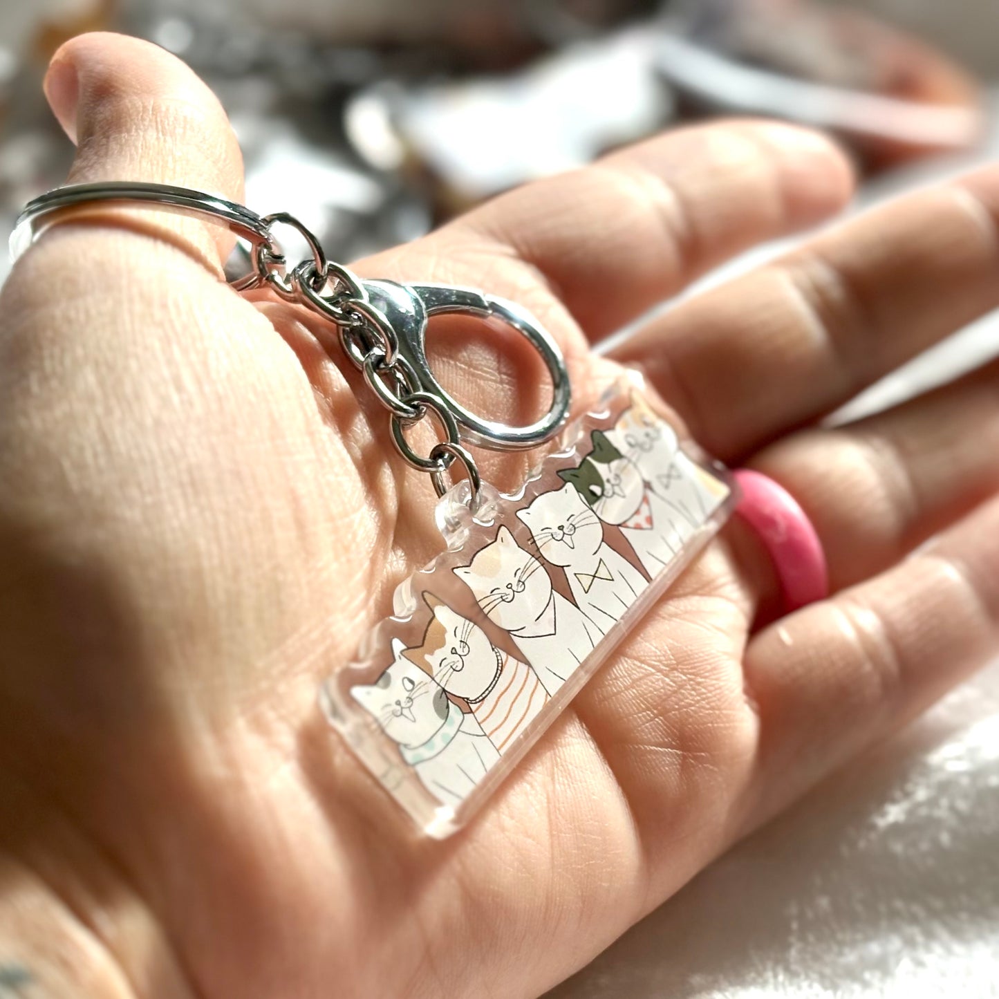 Cats with Bows Keychain, Kitty Lover Gift, Acrylic Cat Charm
