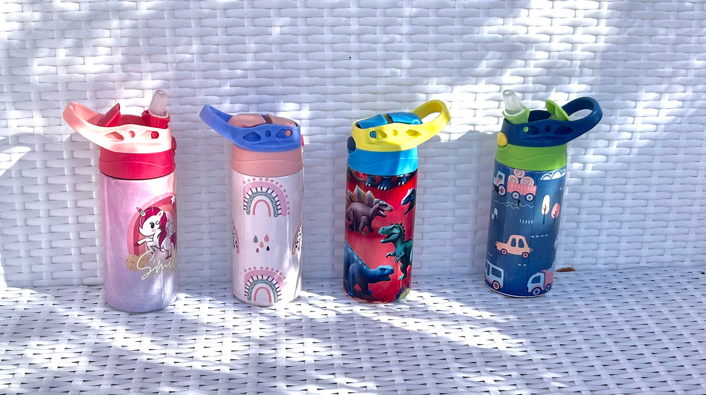 Blue Camping Kids Tumbler Push Button to open soft-tip Insulated/ Sublimation 12oz Kids Tumbler For Any Ocassion/ Handmade by GoGo Designs