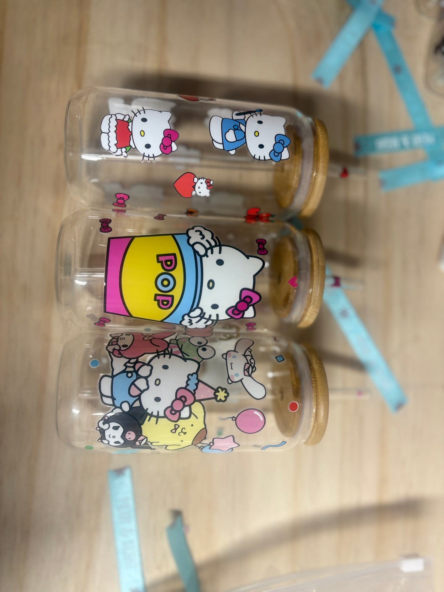 Different Designs Clear Glass Square 16 Ounce Water Bottle, Bamboo Lid, Glass Straw