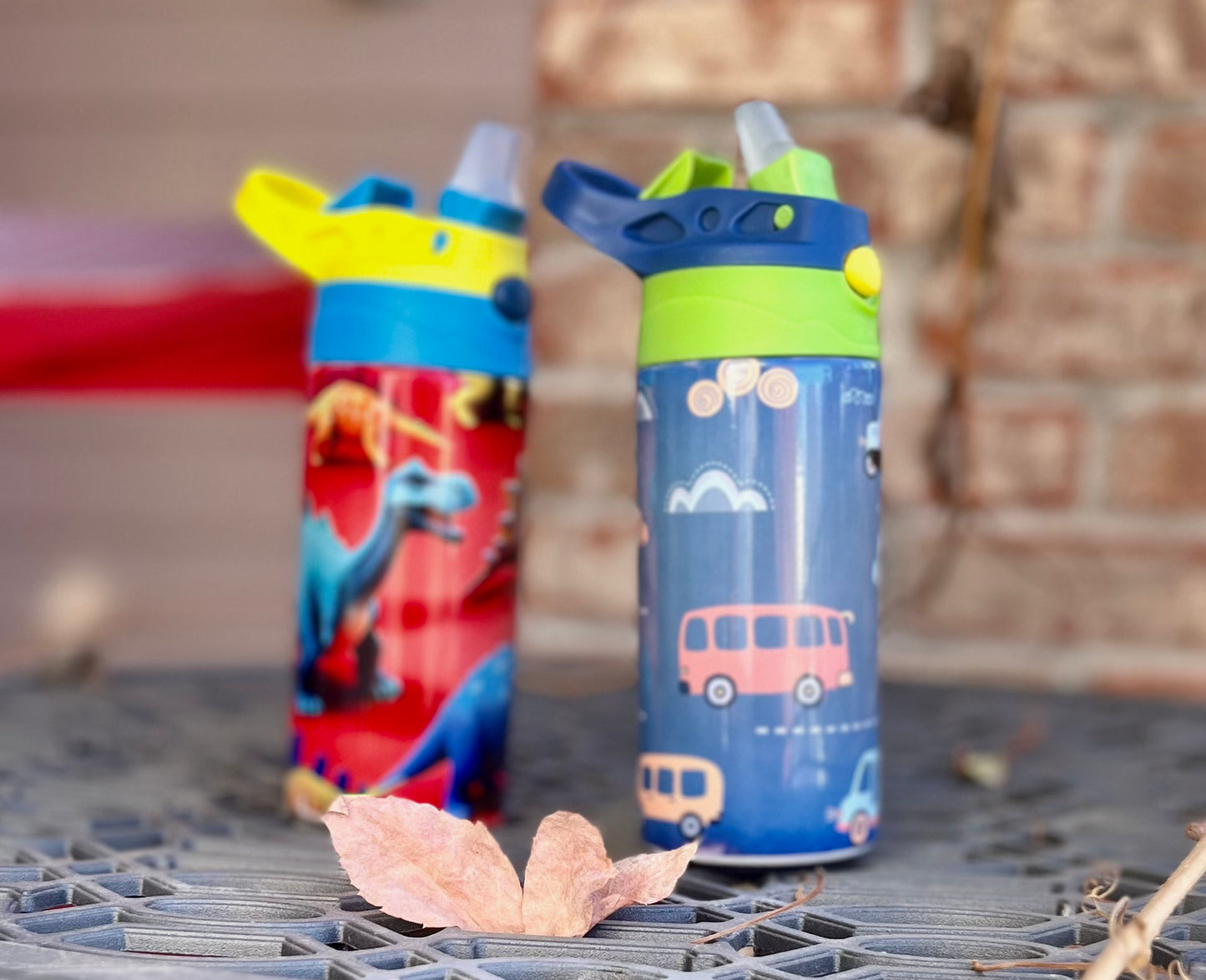 Blue Camping Kids Tumbler Push Button to open soft-tip Insulated/ Sublimation 12oz Kids Tumbler For Any Ocassion/ Handmade by GoGo Designs