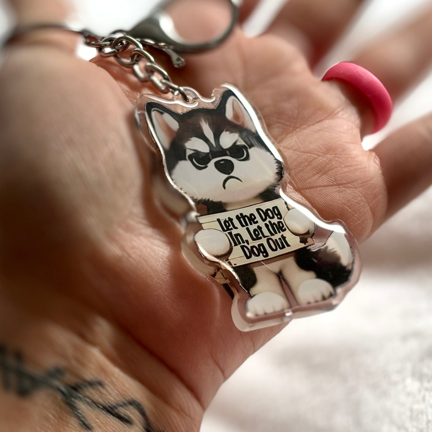 LET THE DIG IN LET THE DIG OUT/ Dog Breed Keychain, Puppy Lover Gift, Acrylic Dog Charm