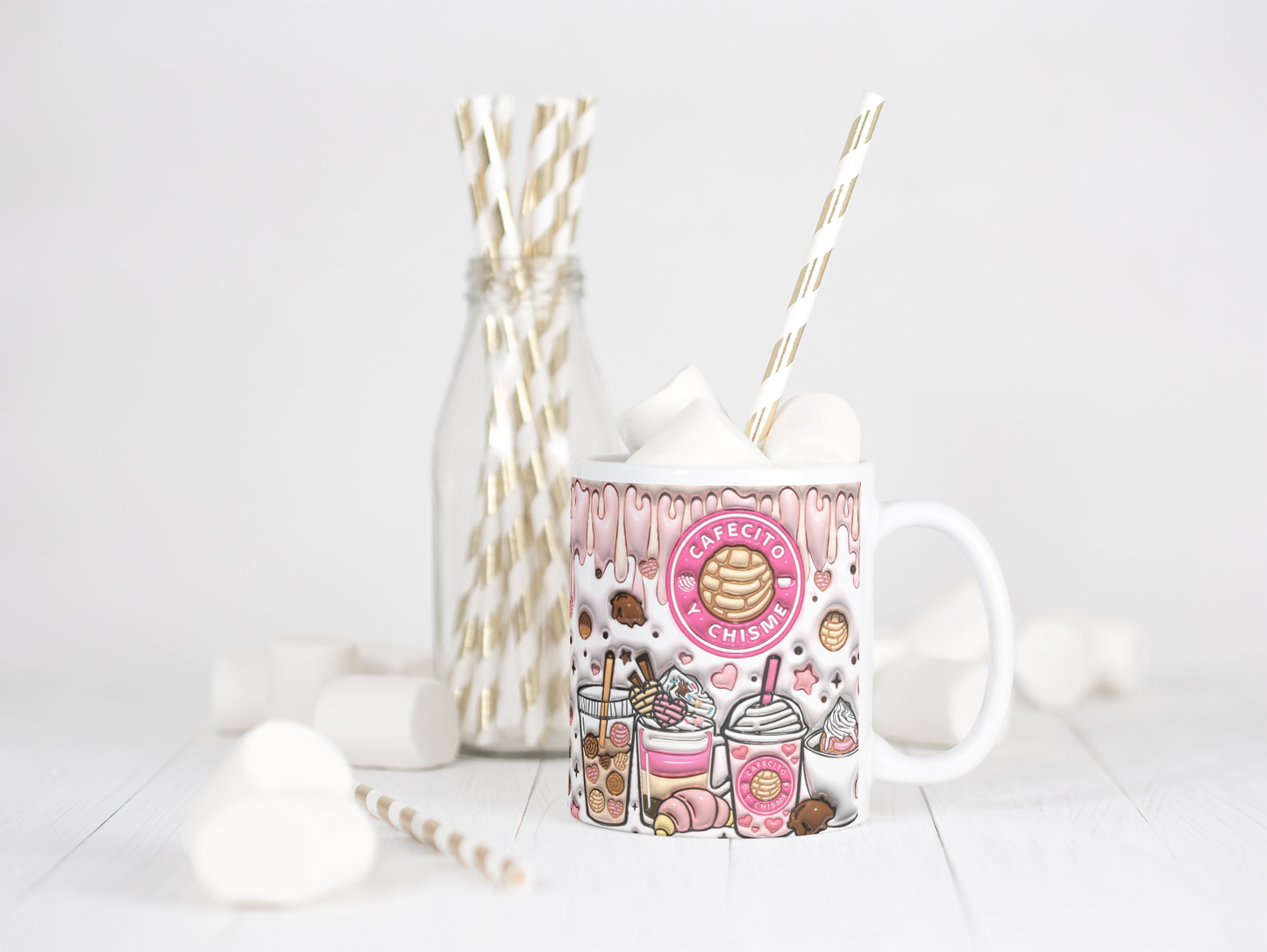 11 oz Ceramic Cup/ Mug Handmade Cafecito y Chisme/ 4 Designs Sublimation/ tea Coffee.