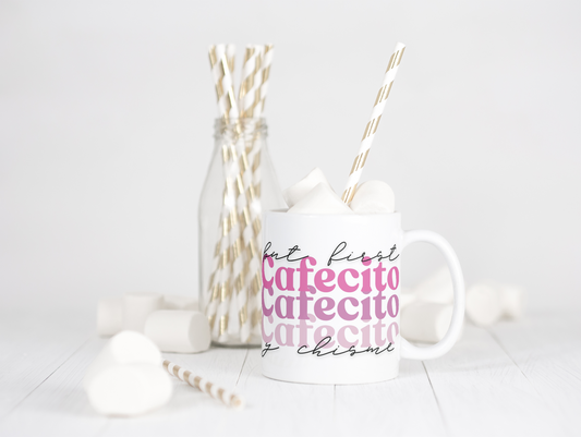 11 oz Ceramic Cup/ Mug Handmade Cafecito y Chisme/ 4 Designs Sublimation/ tea Coffee.