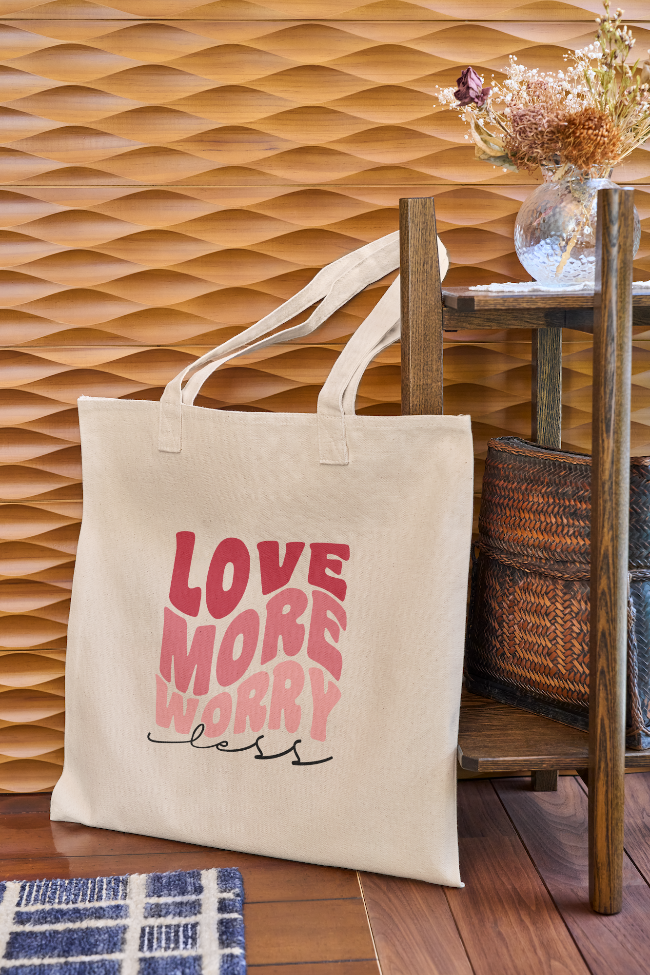 Love More Worry Less Tote HANDMADE Canvas/ Groceries /Books /Clothes /And More by GoGo Designs