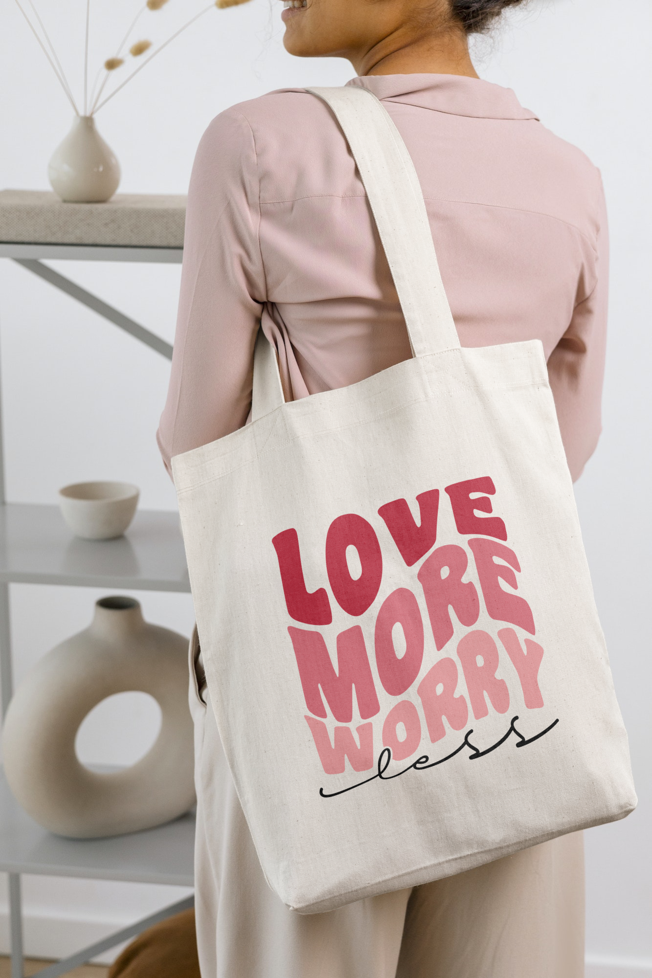 Love More Worry Less Tote HANDMADE Canvas/ Groceries /Books /Clothes /And More by GoGo Designs