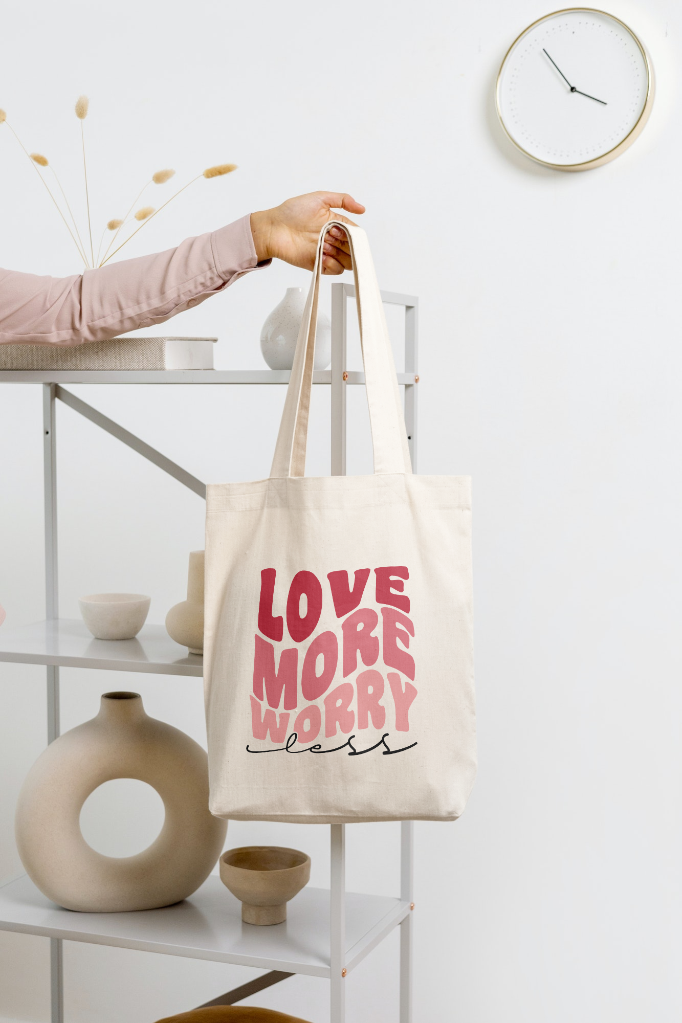 Love More Worry Less Tote HANDMADE Canvas/ Groceries /Books /Clothes /And More by GoGo Designs