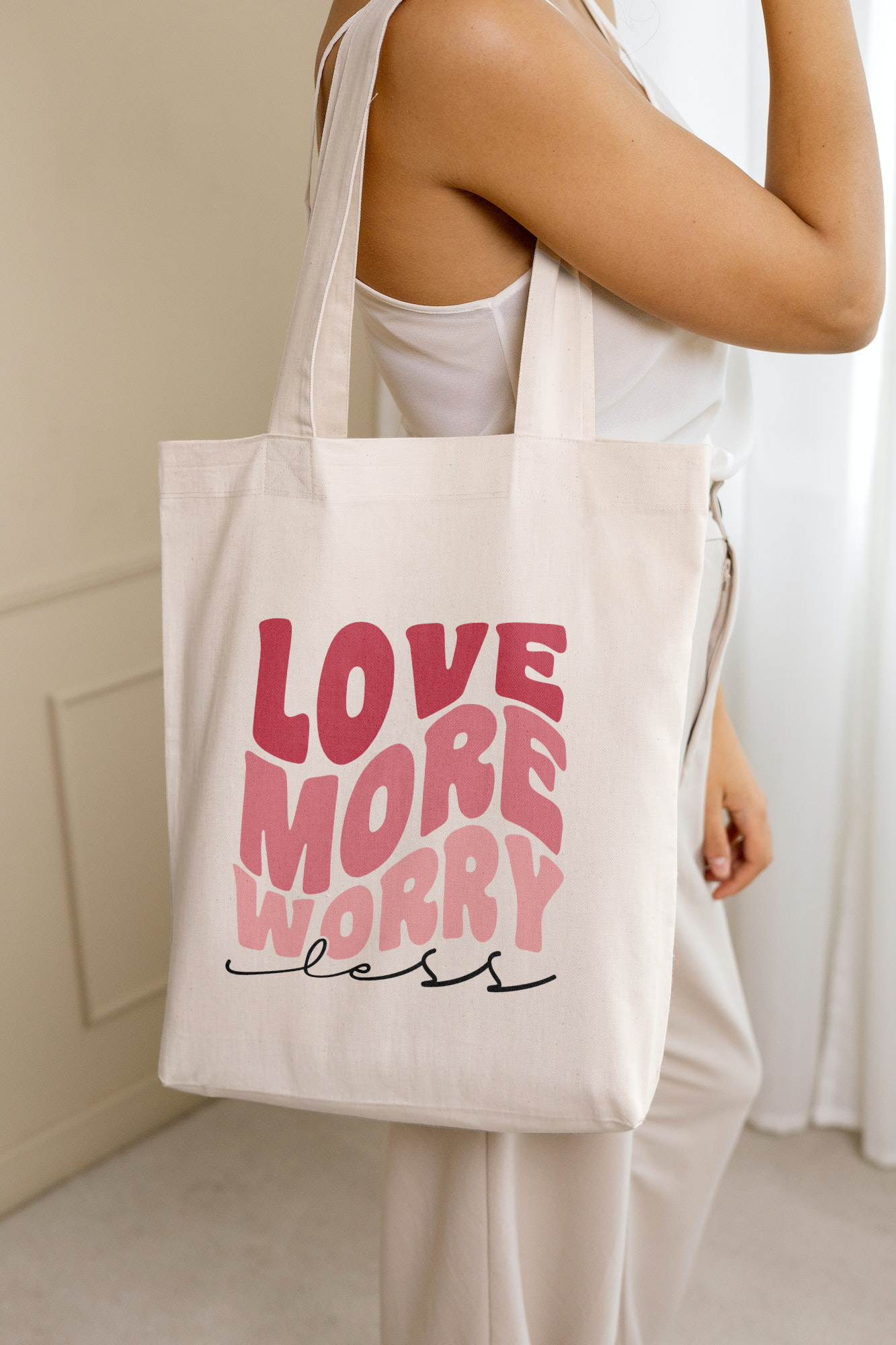Love More Worry Less Tote HANDMADE Canvas/ Groceries /Books /Clothes /And More by GoGo Designs