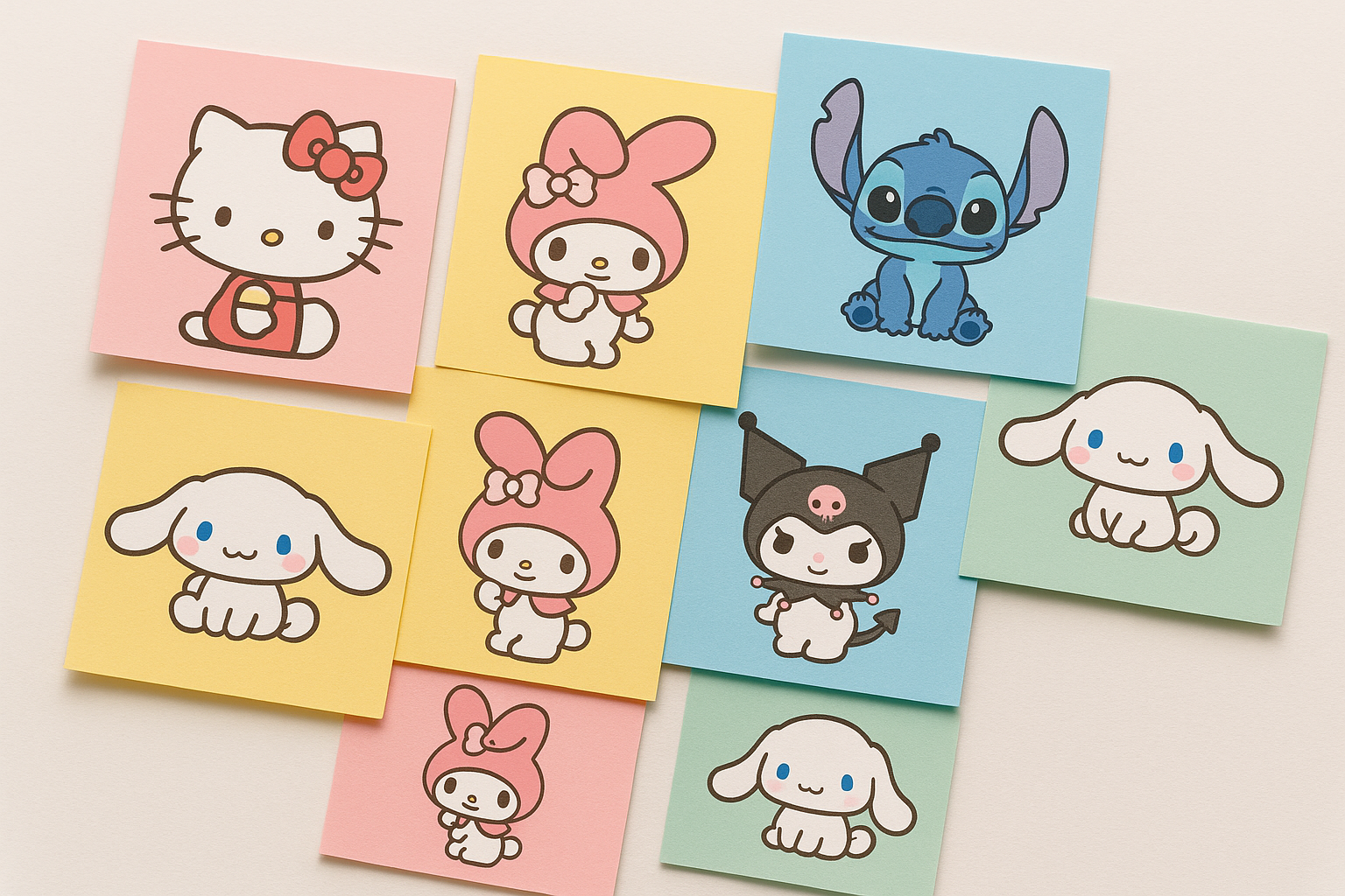 Sticky notes Sanrio and stitch characters