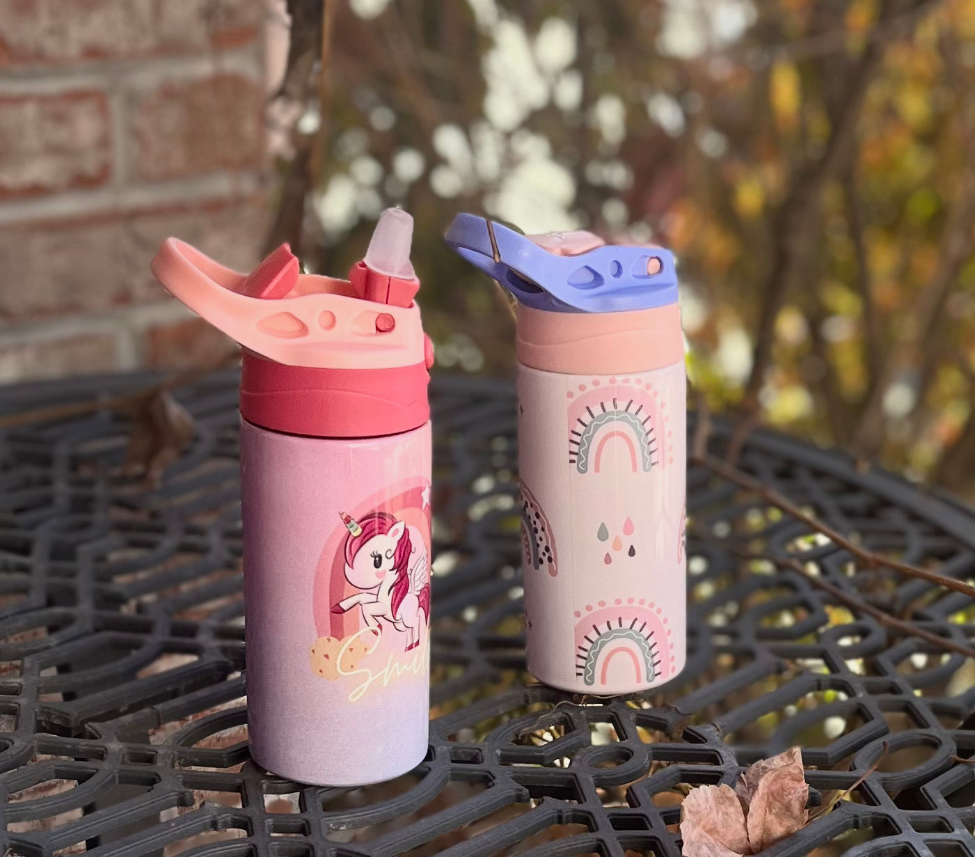 Smile Unicorn tumbler insulated kids 12 oz Leakproof One hand Open. Drop proof /Handmade/ Maintains drink temperature perfect toddlers and kids. Handle easy to carry