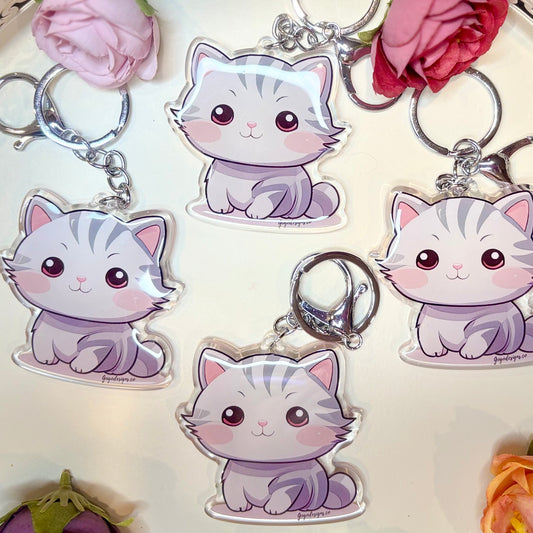 GRAY TABBY Kitten Keychain 2.5in Acrylic/Epoxy Coated