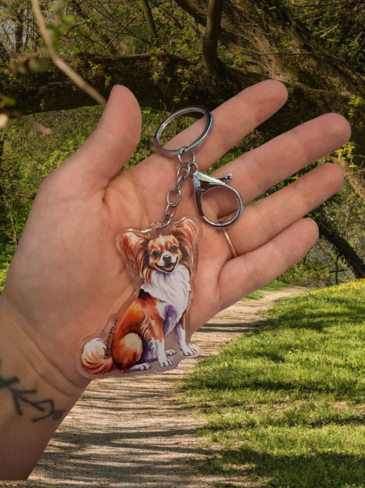 CHIHUAHUA (LONG-HAIRED) BROWN 2.5 Acrylic Dog Keychain | Easy-Clip, Cute Dog Cartoon, Digitally Hand- Drawn Design, water- colored, Dog Lover Gift