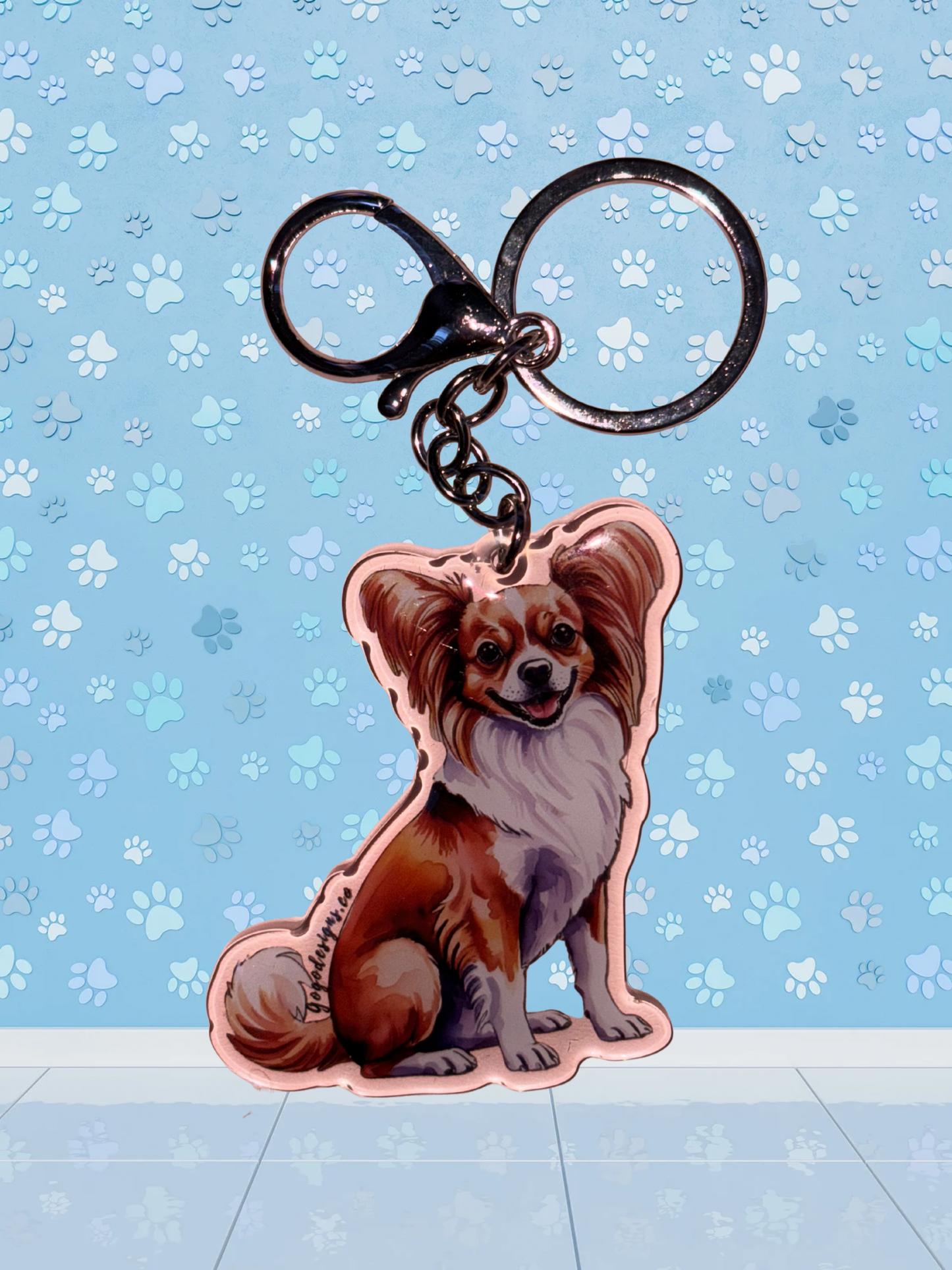 CHIHUAHUA (LONG-HAIRED) BROWN 2.5 Acrylic Dog Keychain | Easy-Clip, Cute Dog Cartoon, Digitally Hand- Drawn Design, water- colored, Dog Lover Gift