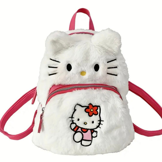Hello kitty Character Plush Backpack - Fashion Backpacks with Soft Fuzzy Exterior, Hello Kitty, Kuromi, PomPomPurin Designs, Adorable Collectible Accessory for School, Travel, and Daily Use