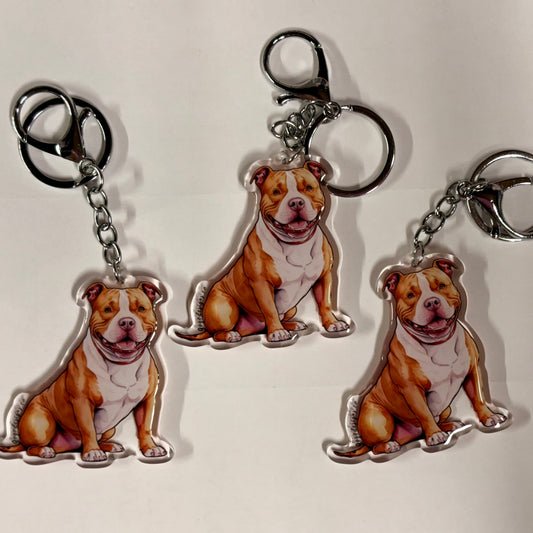 PITBULL (BROWN) 2.5 Acrylic/ Resin Coated Dog Keychain | Easy-Clip- Cute Dog Cartoon, Digitally Hand- Drawn Design, water- colored, Dog Lover Gift