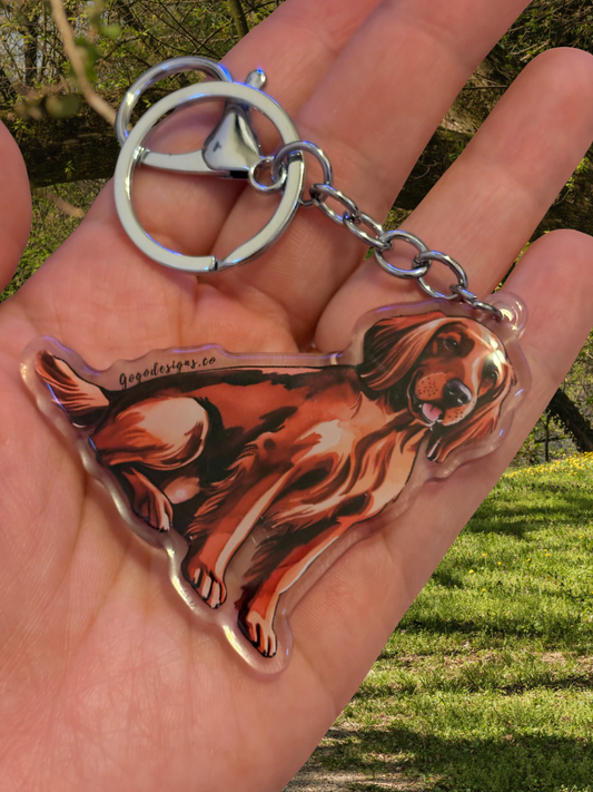 IRISH SETTER 2.5 Acrylic/ Resin Coated Dog Keychain | Easy-Clip- Cute Dog Cartoon, Digitally Hand- Drawn Design, water- colored, Dog Lover Gift