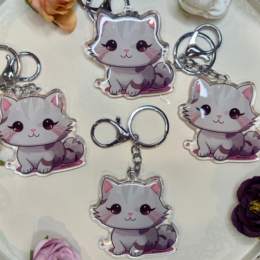 GRAY PERSIAN Kitten Keychain 2.5in Acrylic/ Epoxy Coated