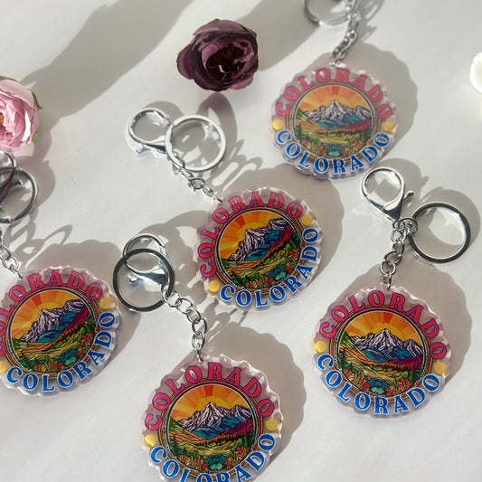 Colorado Keychain acrylic/ epoxy 2.5 in red and blue