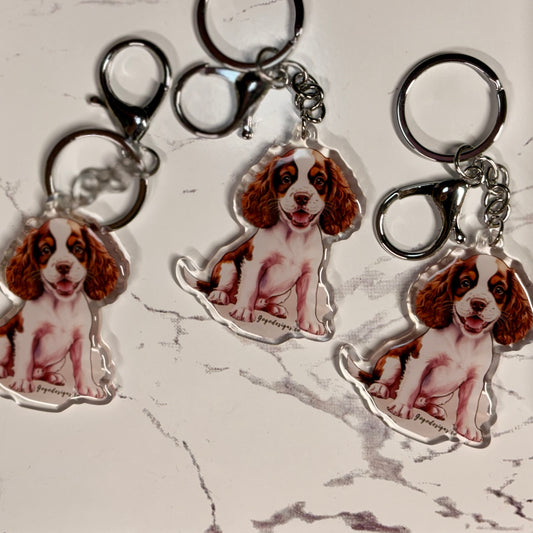 BRITTANY SPANIEL 2.5 Acrylic Dog Keychain | Easy-Clip, Cute Dog Cartoon, Hand-Drawn Design, water- colored, Dog Lover Gift
