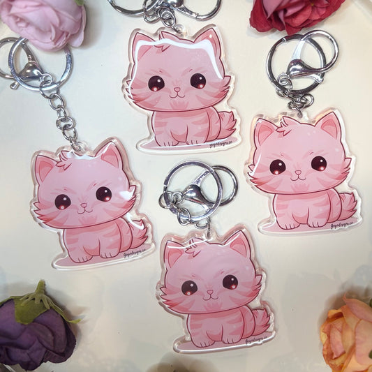 ORANGE TABBY LONG HAIR Kitten Keychain 2.5in Acrylic/Epoxy Coated